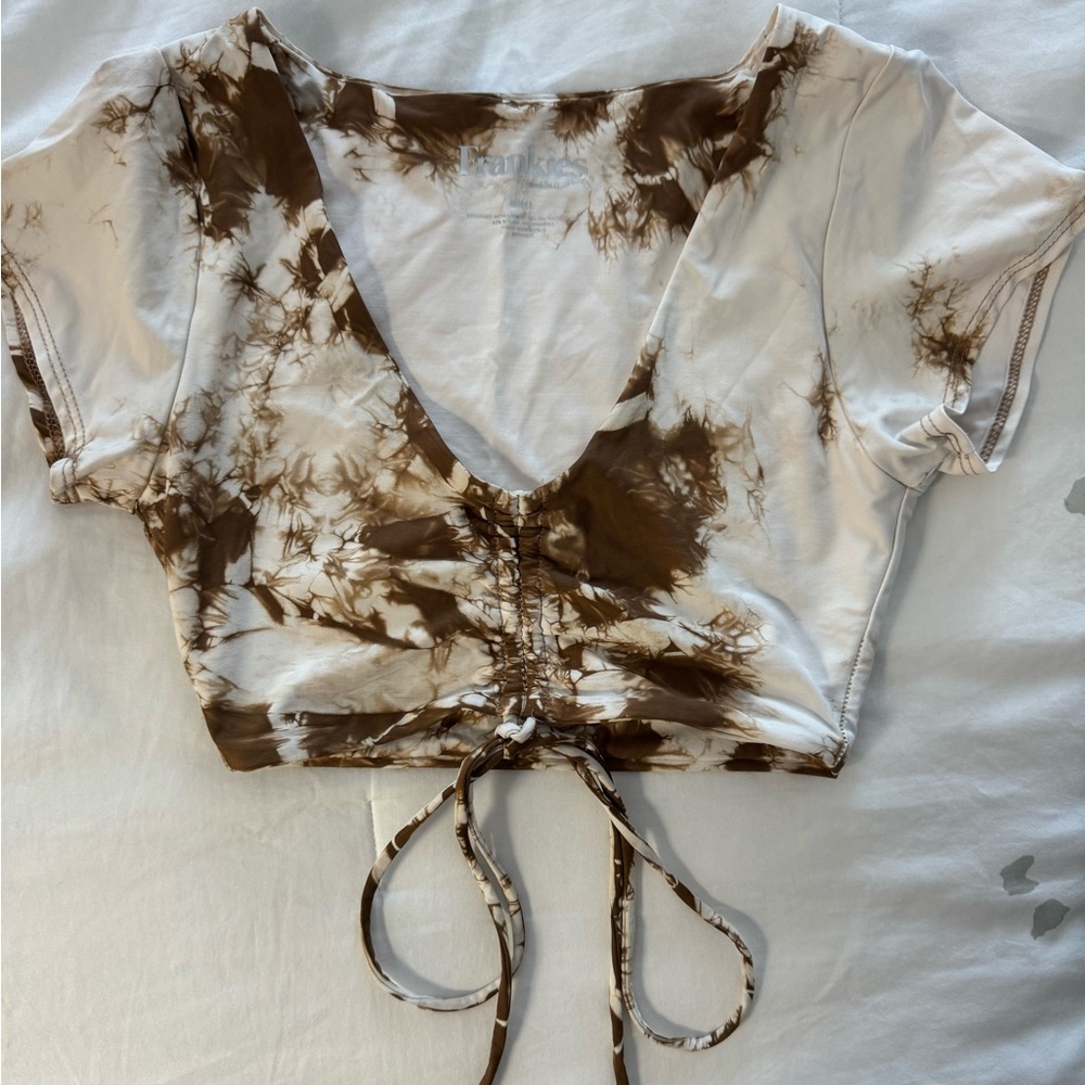 Frankie’s bikinis Ryan Bikini Top Tie dye brown and tan small
